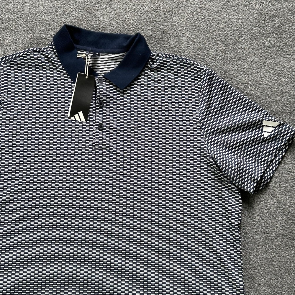Adidas BTC TXR Polo Shirt Mens XL Blue Collegiate Navy Geometric Golf Print‎